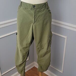 WOOLRICH Olive Green Cargo Capri Ruched Leg Activewear Athleisure Casual Pants‎